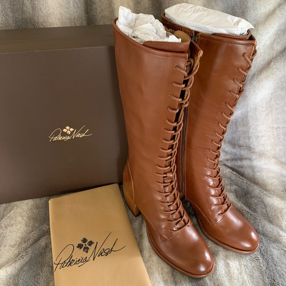 Patricia Nash Siciliana Lace-Up Heeled Boots Tan Brown Size 9.5 New In Box